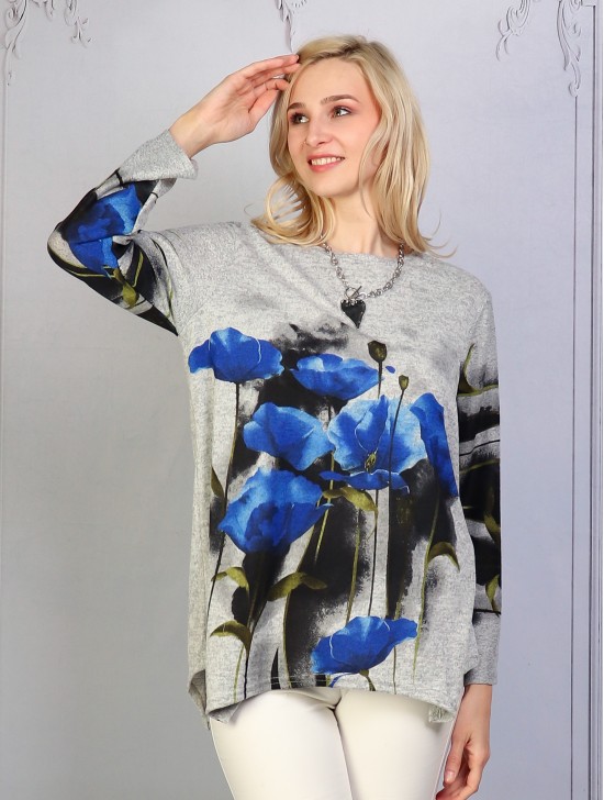 Floral Printed Jersey Knit Fashion Top 